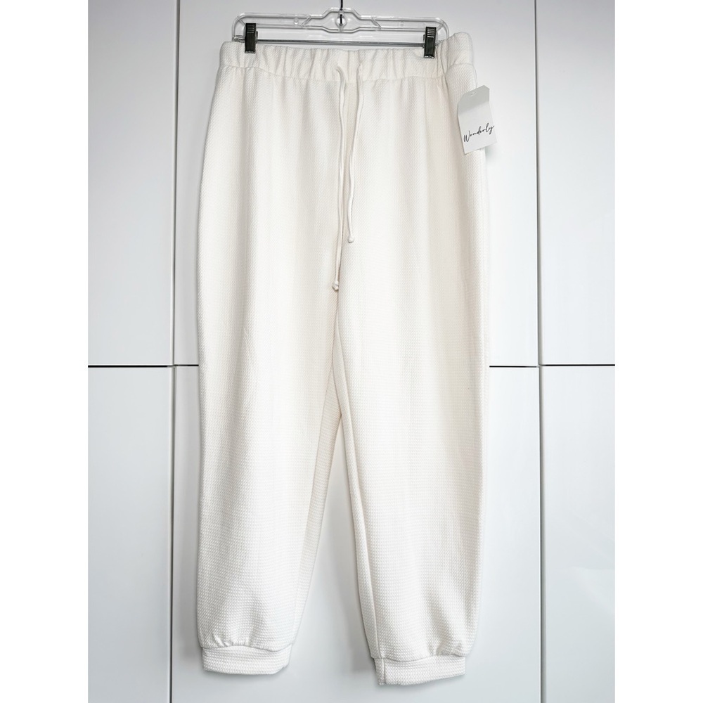 Wonderly Waffle Sweatpants Joggers Pull On Parchment Large Drawstring Comfy NWT